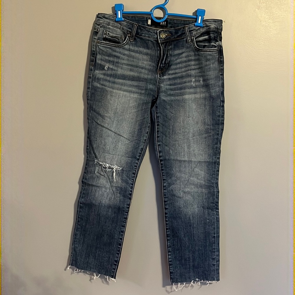 KUT Reese Ankle Straight Leg Jeans with Raw Hem, Size 8